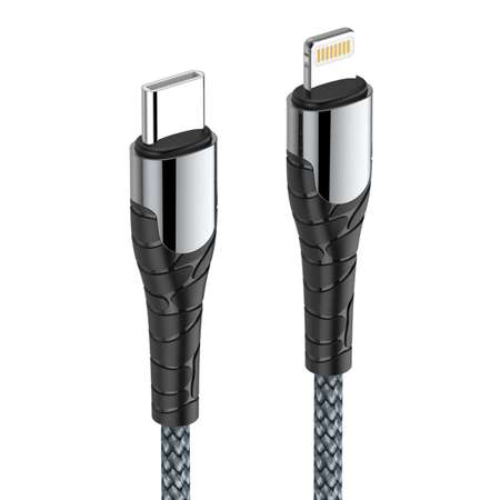Кабель USB PD: Type-C-Lgth LDNIO LC112 2м / 30W / медь 176 жил / нейлоновая оплетка / серый