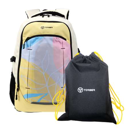 Рюкзак TORBER CLASS X желтый с орнаментом и мешок для сменной обуви в подарок