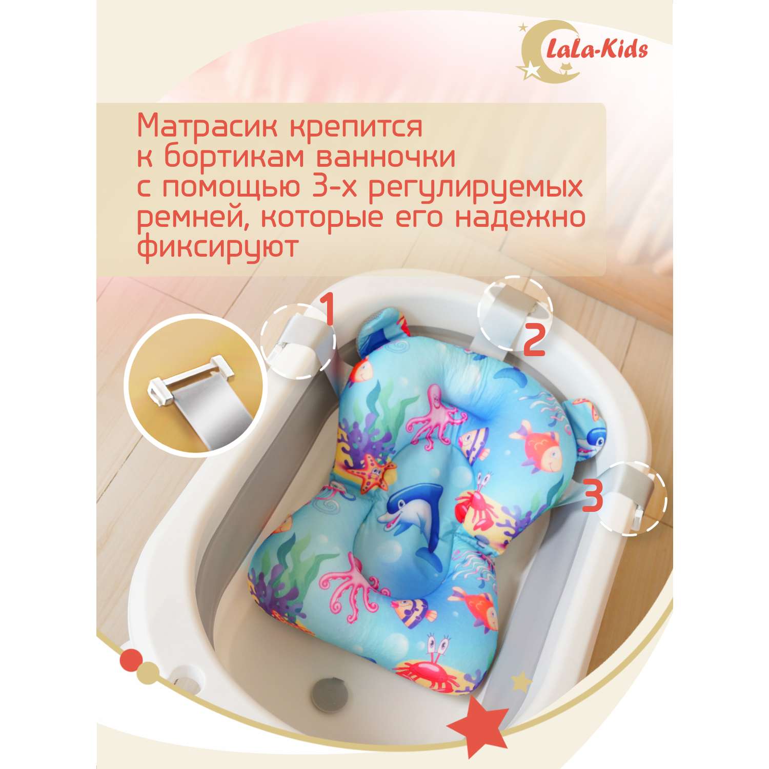 Детская ванночка LaLa-Kids складная для купания новорожденных с термометром и матрасиком в комплекте - фото 16