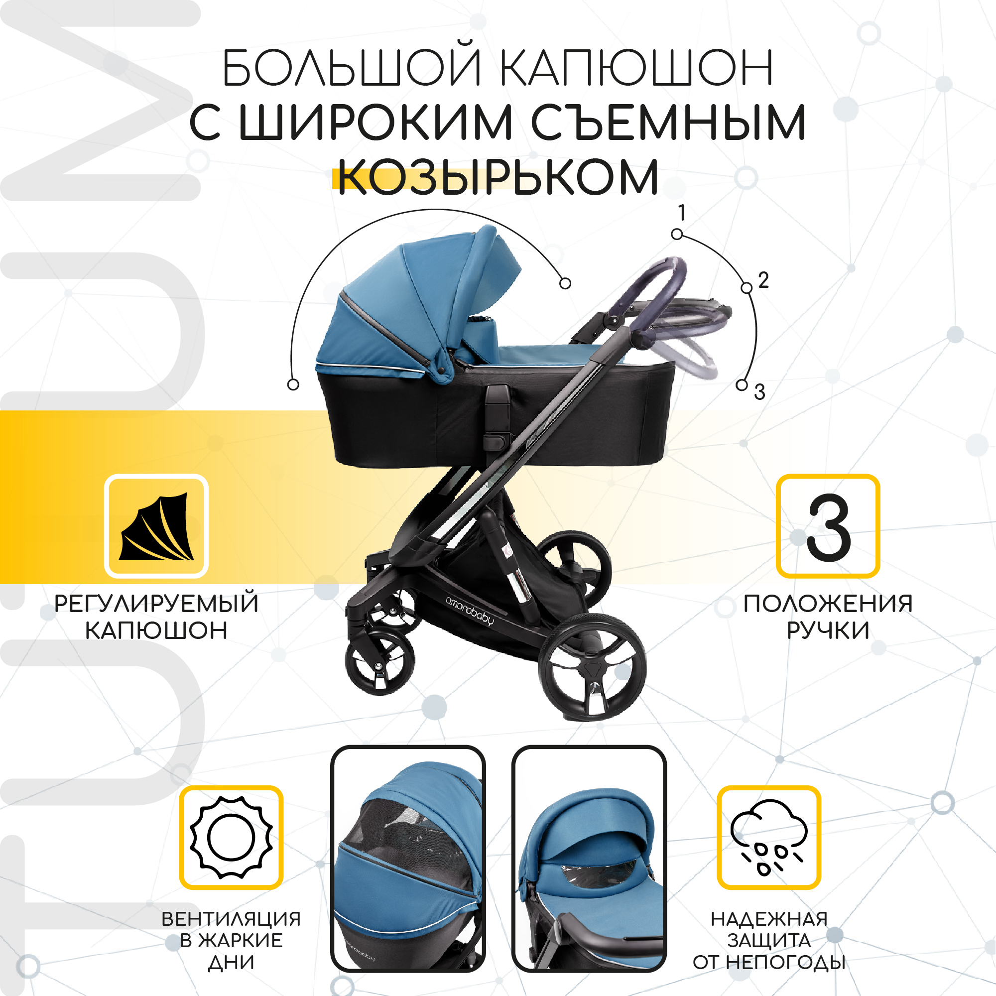 Коляска детская 2 в 1 AmaroBaby TUTUM с AUTO BRAKE синий - фото 6