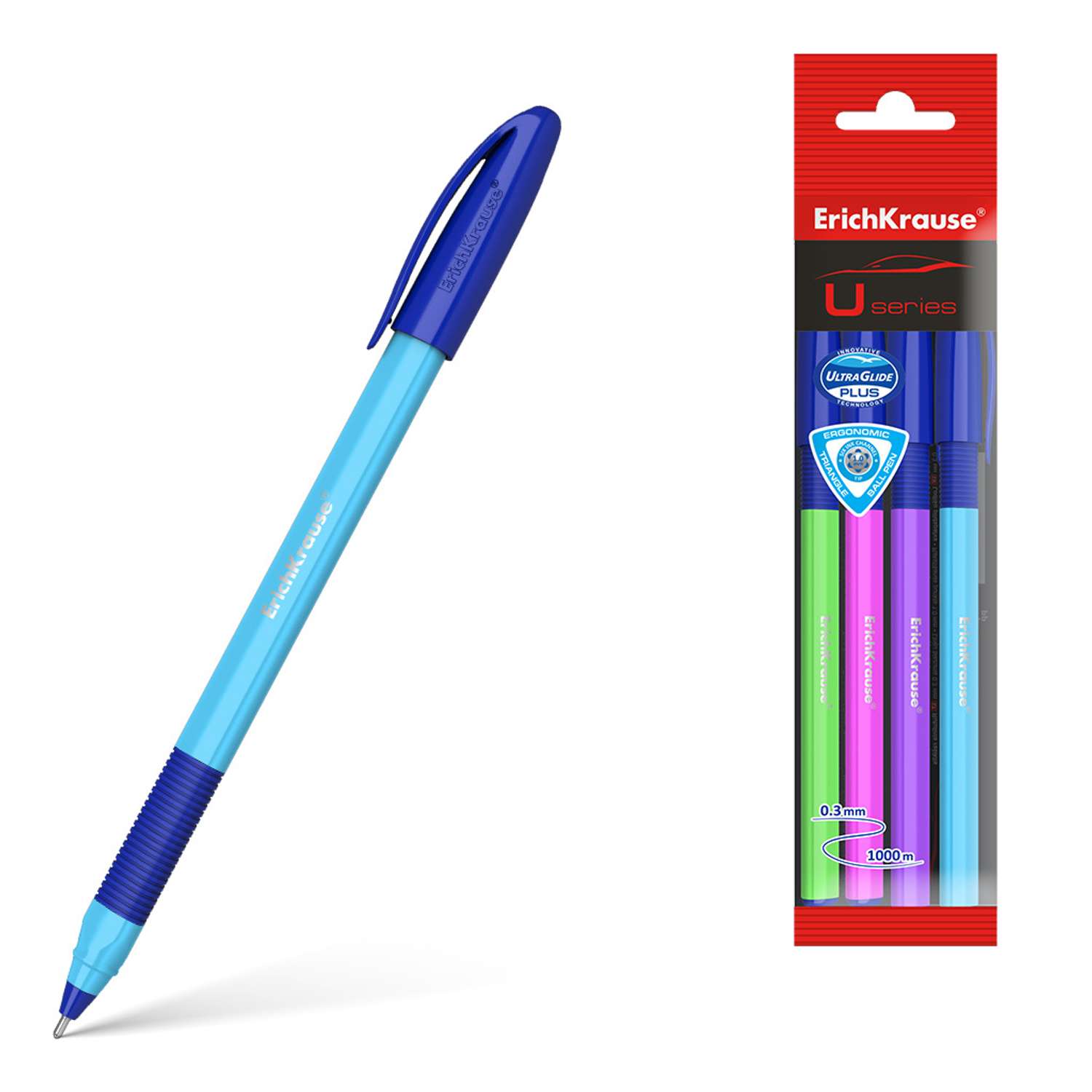 Ручка шариковая ErichKrause U 109 Neon Stick and Grip Ultra Glide Technology синий 4 шт - фото 1