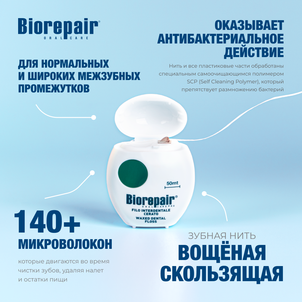 Нить зубная Biorepair Filo Cerato Scorrevole Вощеная скользящая 50 м - фото 2