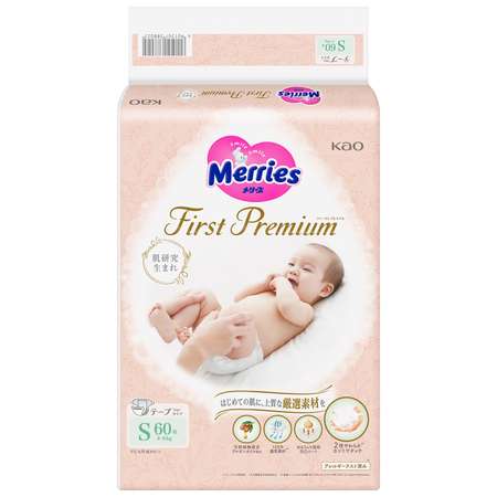 Подгузники Merries First Premium S 4-8кг 60шт