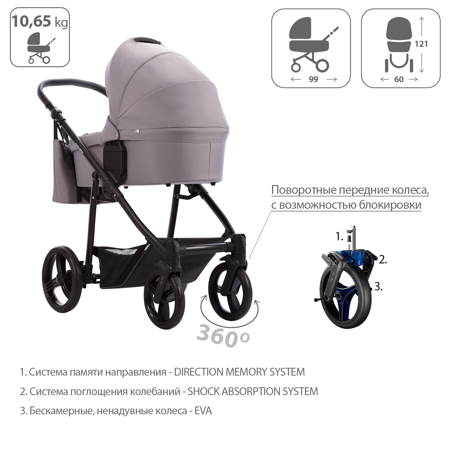 Коляска 2в1 Bebetto Explorer Air шасси Черное 10 - фото 5