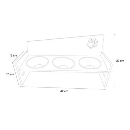 Регулируемая по высоте Kami Concept тройная миска для кошек и собак на деревянной подставке 3х300 мл