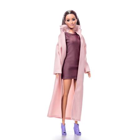 Плащ платье и пояс одежда для Barbie VIANA терракотовый и розовый