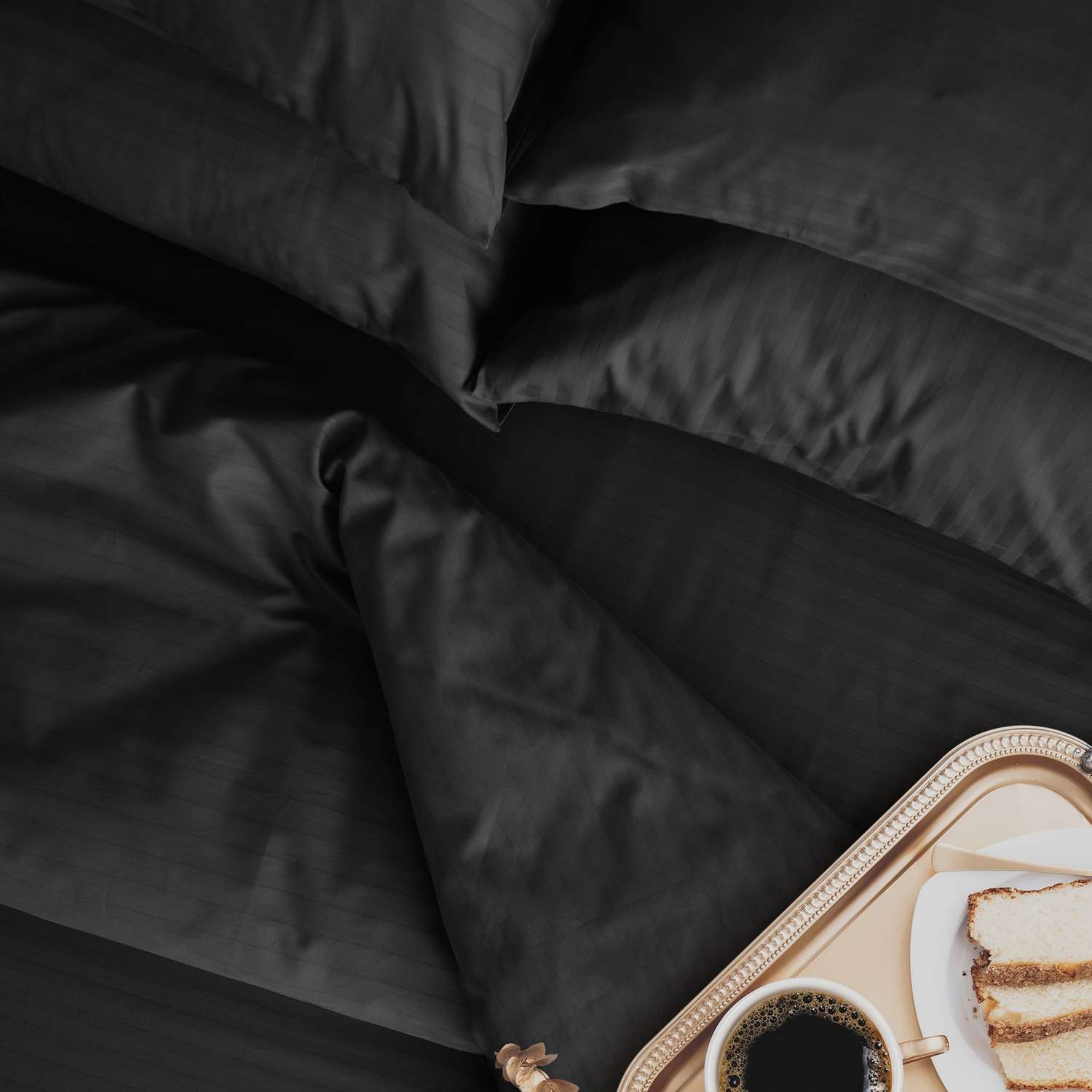 Комплект постельного белья LOVEME Black Евро 4 наволочки страйп-сатин 100% хлопок - фото 11