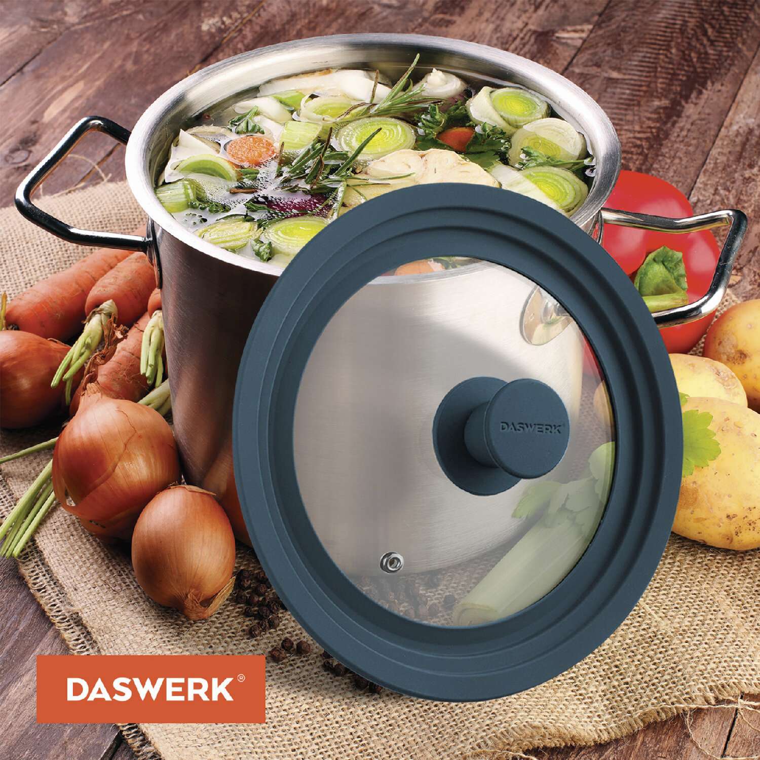 Крышка для сковороды DASWERK кастрюли посуды универсальная 3 размера 24-26-28см - фото 10