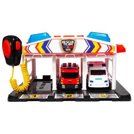 Игровой набор HTI (Teamsterz) SOS-станция с двумя машинками красная пожарная и серая легковая