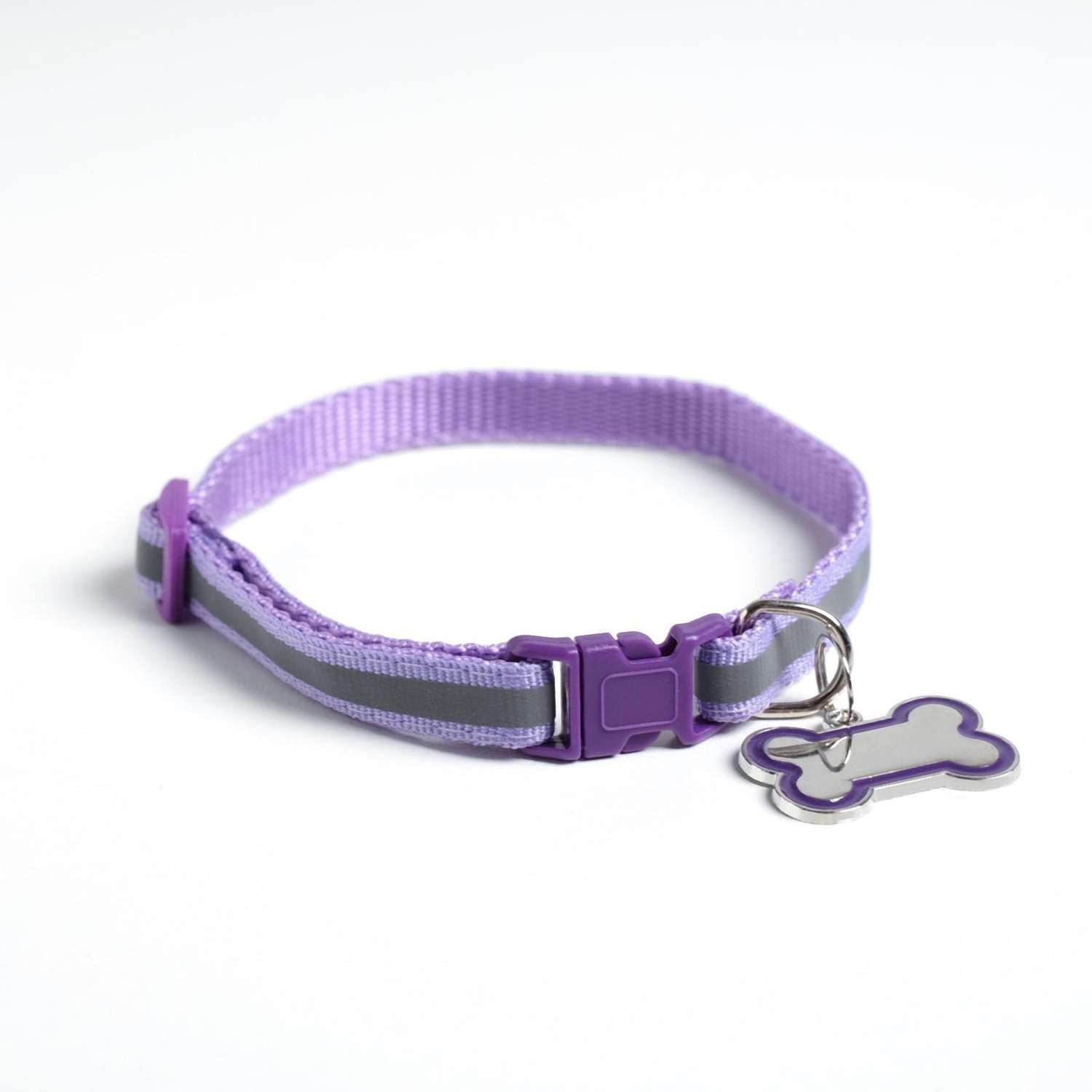 Ошейник Пушистое счастье светоотражающий 30 х 1 см капрон фиолетовый - фото 1