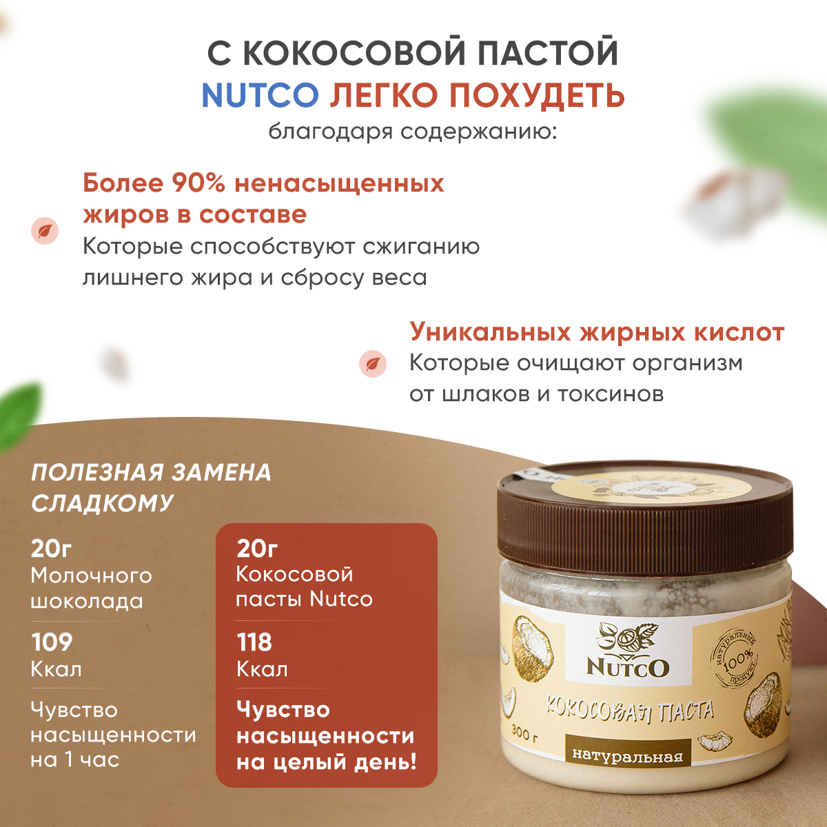 Кокосовая паста Nutco кокосовая паста без добавок и без сахара 300 г купить  по цене 390 ₽ в интернет-магазине Детский мир