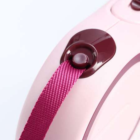 Рулетка Пижон с системой эффективного скручивания поводка 5 м до 22 кг розово-бордовая