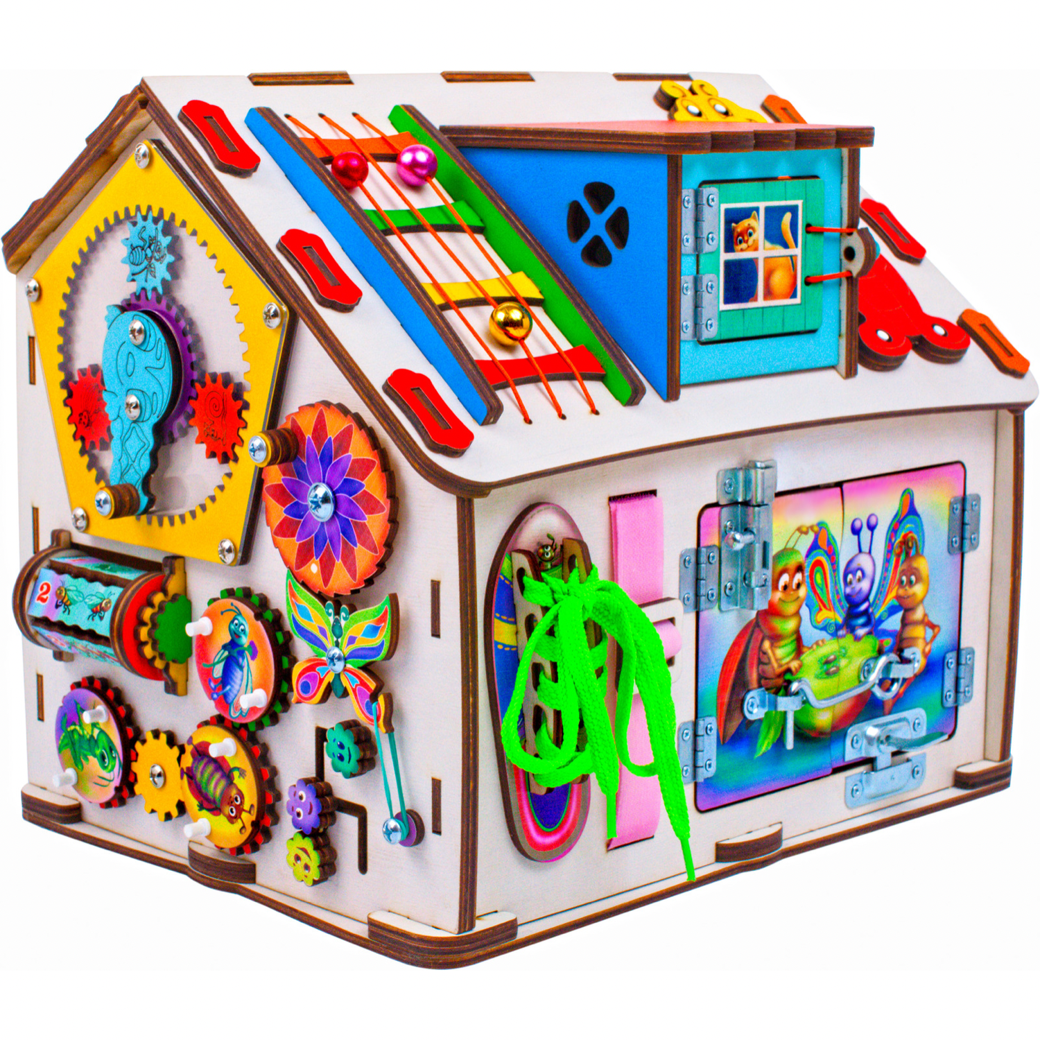 Бизиборд Jolly Kids развивающий домик со светом Букашки - фото 2