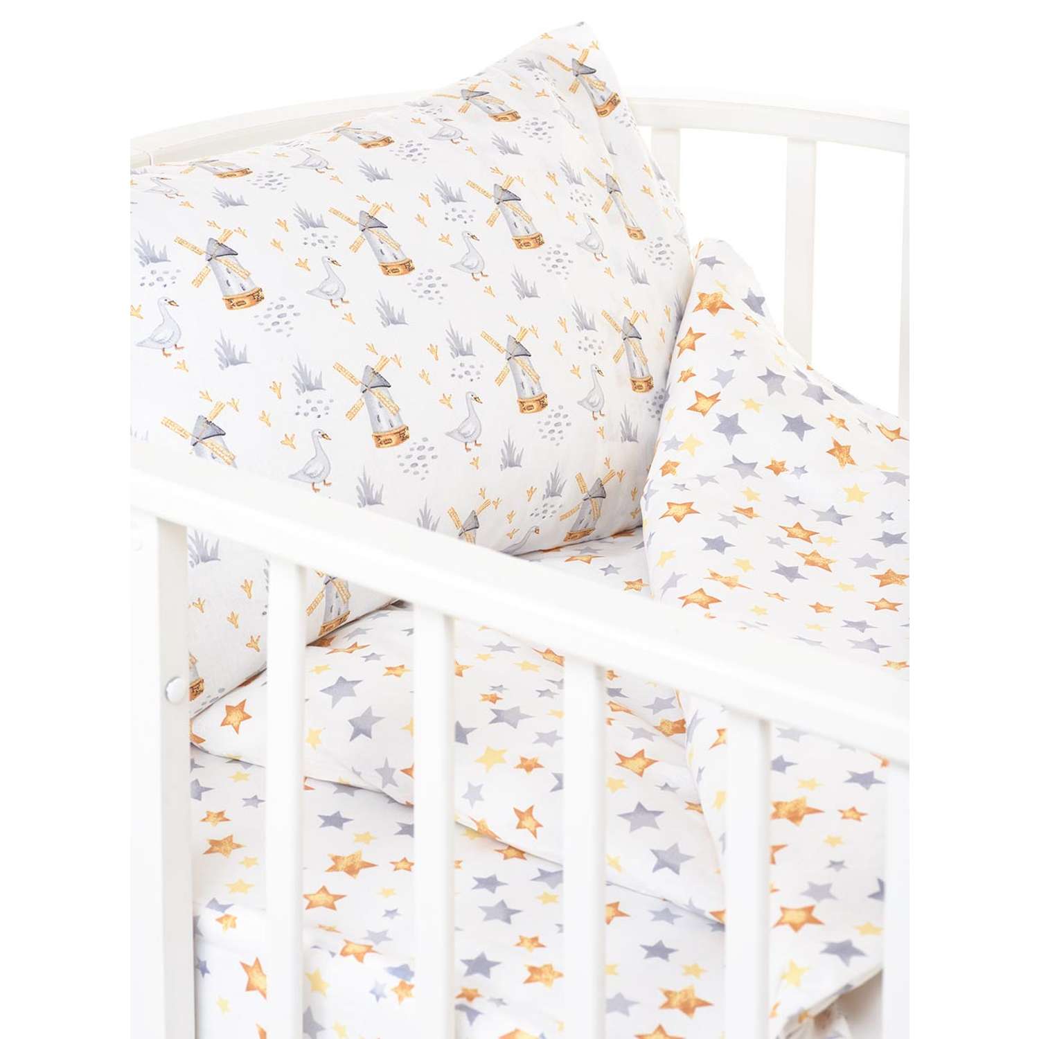 Комплект постельного белья Lemony kids в овальную кроватку Geese Белый 3 предмета - фото 4