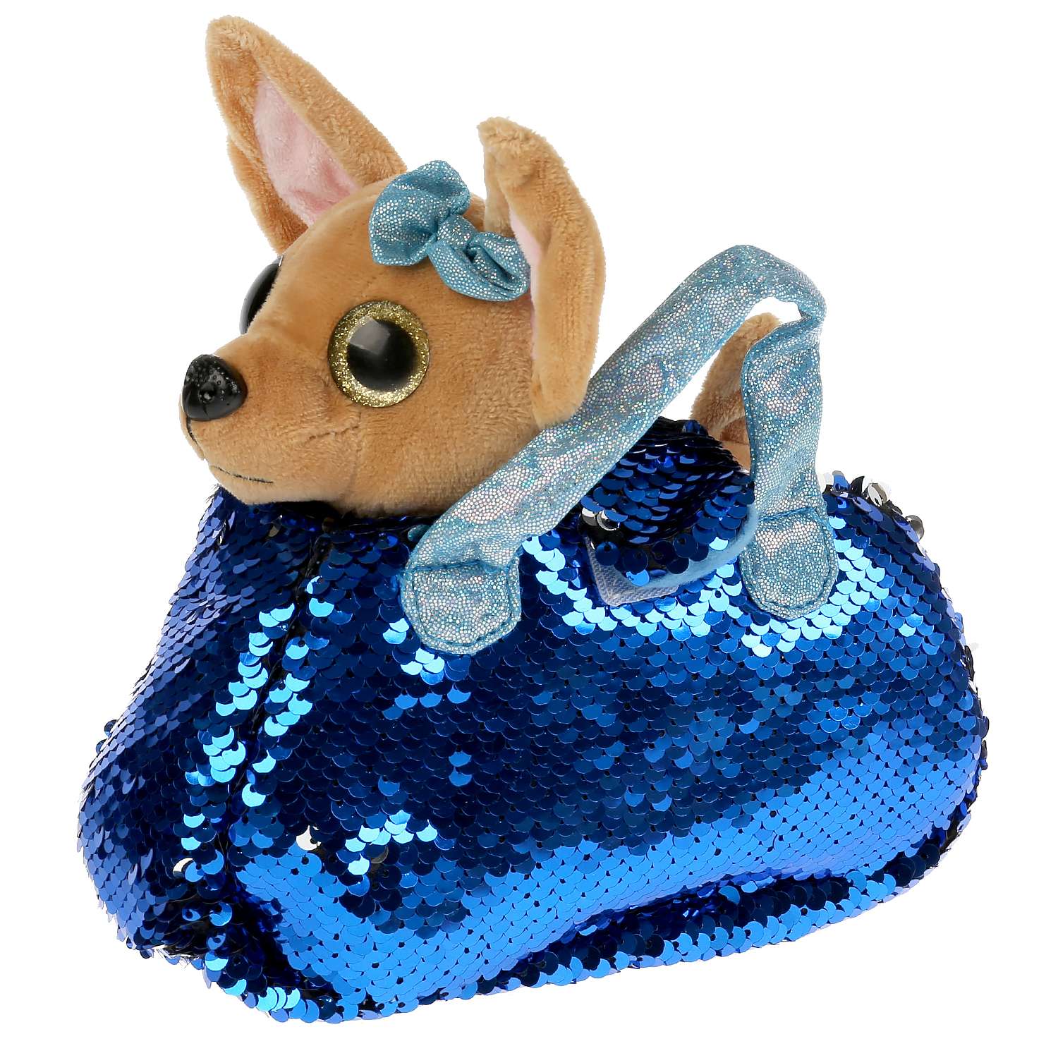 Игрушка мягконабивная Мой питомец Собачка в синей сумочке из пайеток 297159 - фото 1