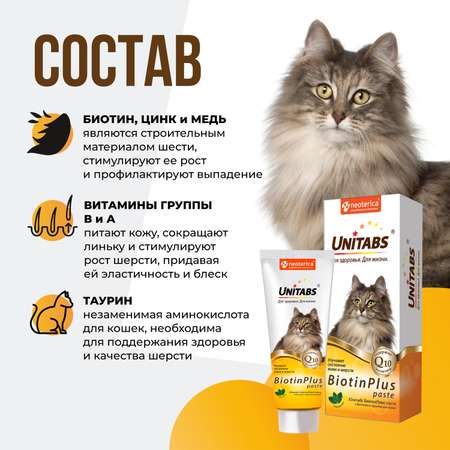 Витамины для кошек Unitabs Biotin Plus с Q10 паста 120мл