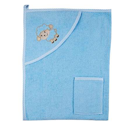 Набор для купания малыша M-BABY махровое полотенце с уголком и рукавичка 100% хлопок слоники/голубой