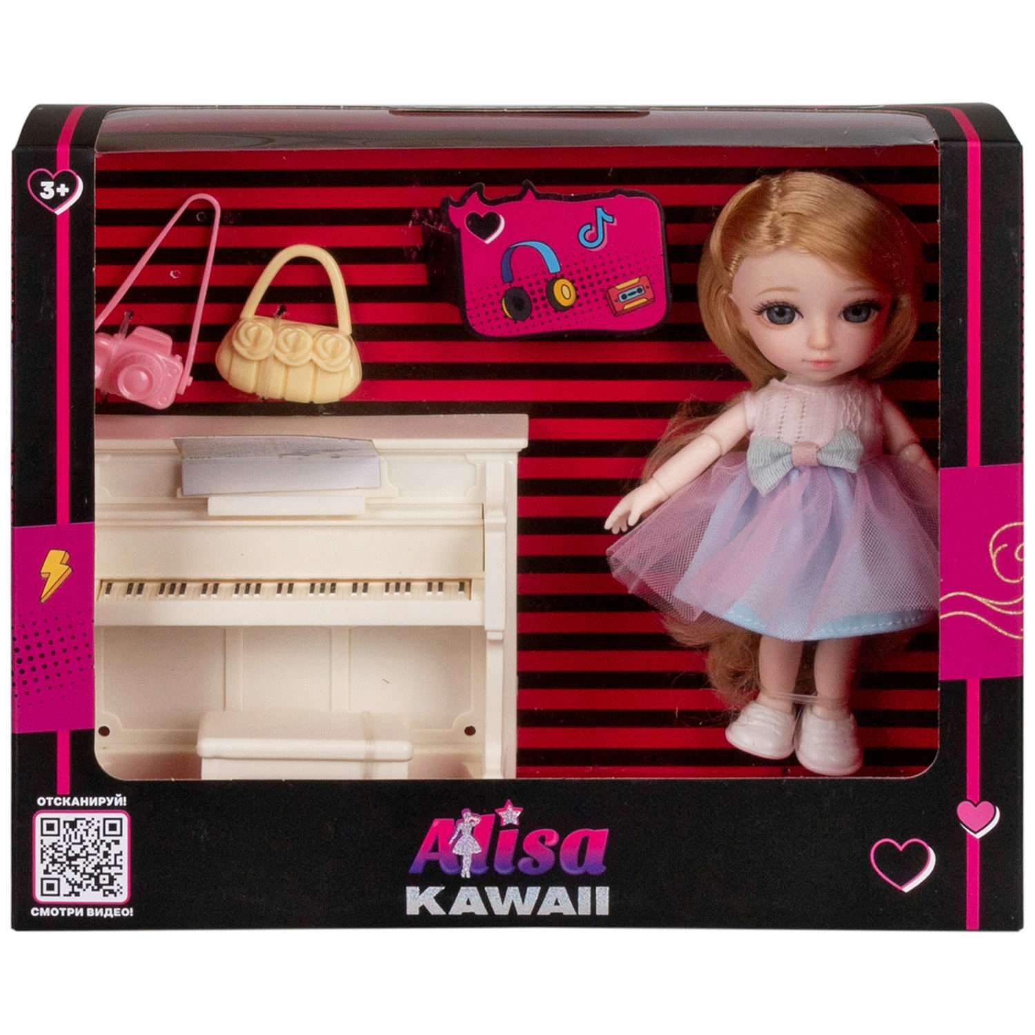 Кукла шарнирная 15 см 1TOY Alisa Kawaii Пианистка с длинными волосами блондинка фигурка с аксессуарами Т24361 - фото 2