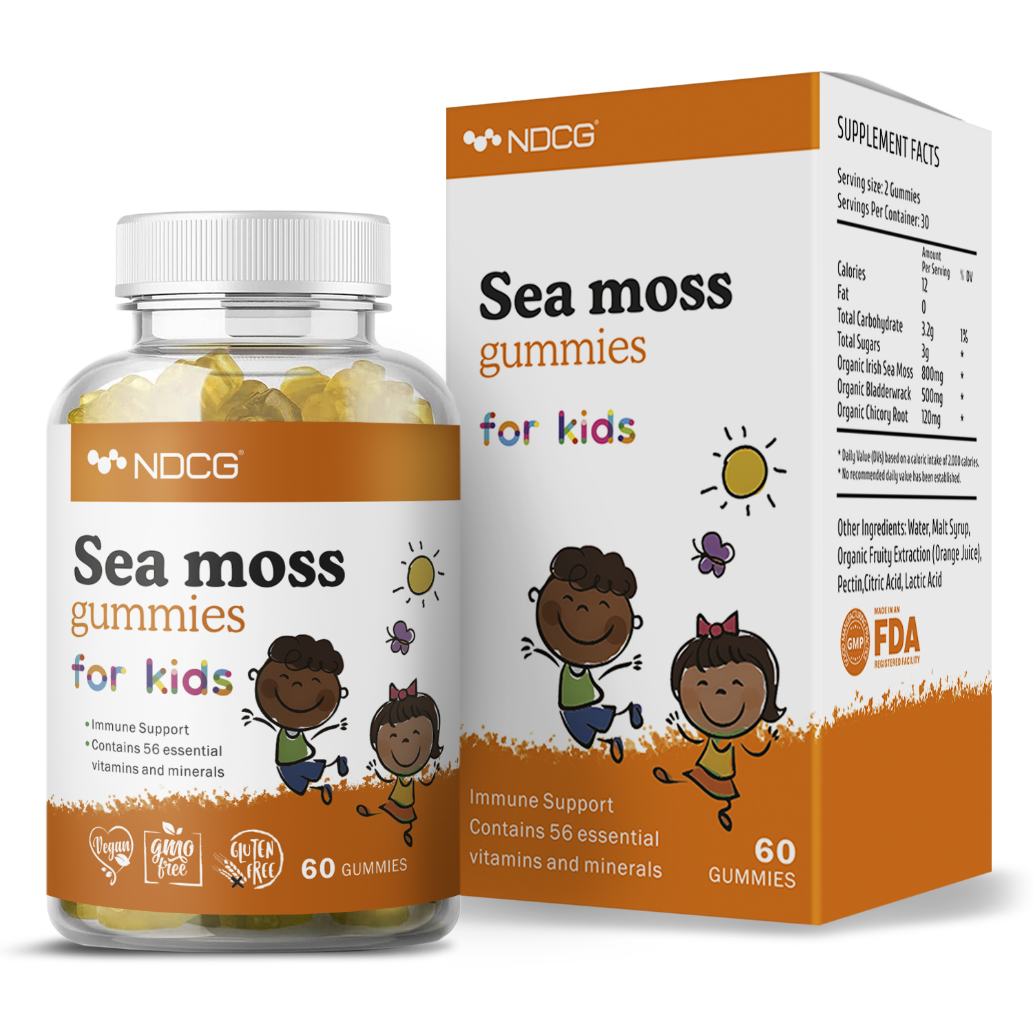 Мультивитамины для детей NDCG Sea Moss ирландский мох NDCG for Kids апельсин 60 жевательных пастилок - фото 9