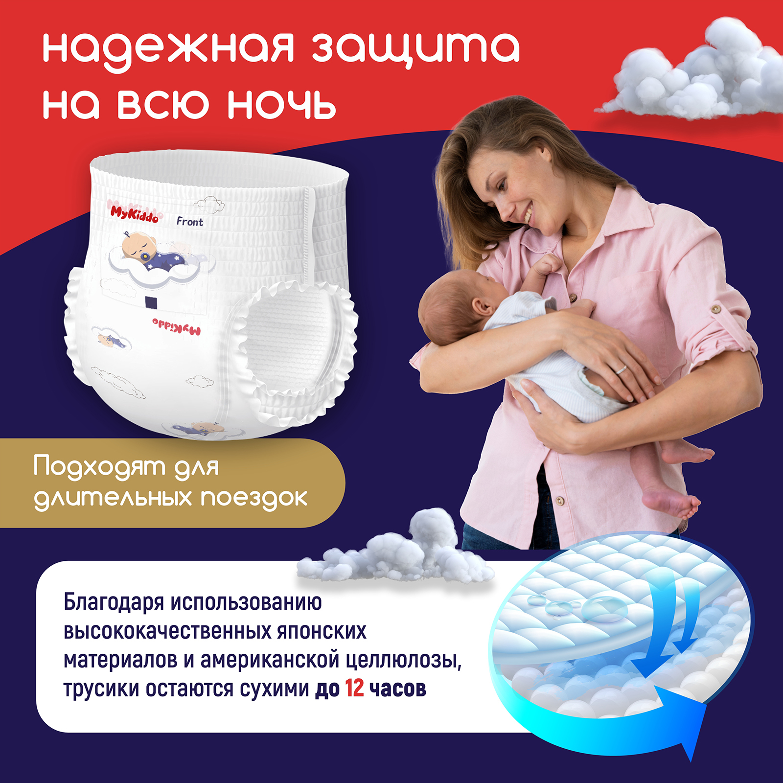 Подгузники-трусики MyKiddo Night L 9-14 кг 4 упаковки по 18 шт купить по  цене 2555 ₽ в интернет-магазине Детский мир