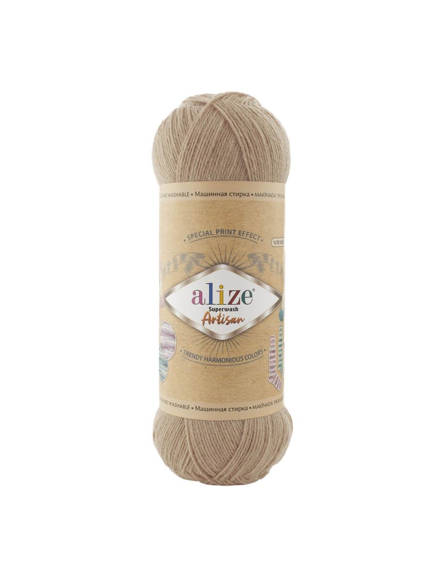 Пряжа Alize теплая тонкая для вязания одежды Superwash Artisan 100 гр 420 м 5 мотков 431 беж - фото 7