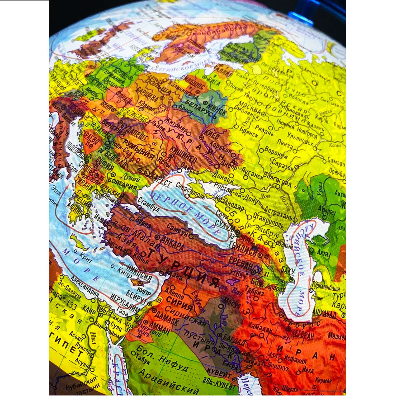 Глобус Globen Земли рельефный с LED-подсветкой диаметр 25 см + Карта складная Мир и Россия - фото 4