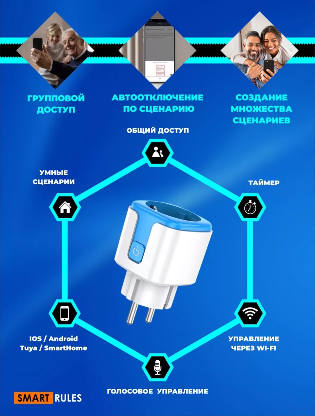 Умная розетка CatchNgo беспроводная WiFi 20А голубой - фото 7