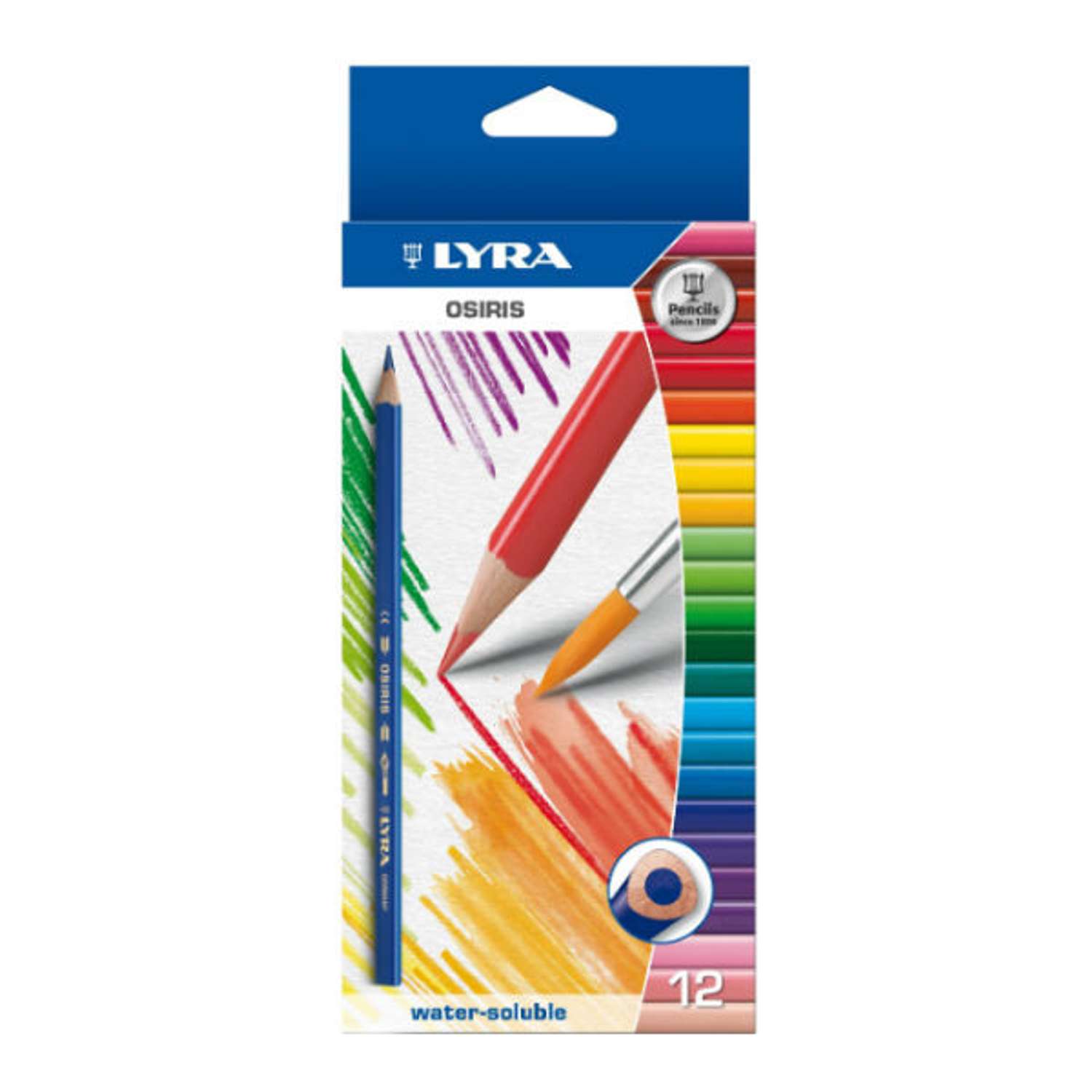 Цветные акварельные карандаши Lyra Osiris Aquarell треугольные с кистью (грифель 33 мм)12 цветов - фото 1