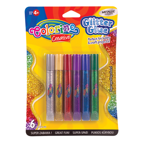 Клей для декорирования COLORINO Creative с блестками Металлик 6 цветов Glitter Glue