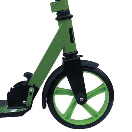 Городской самокат MegaCity черно-зеленый для взрослых и для детей до 100кг колеса 200мм