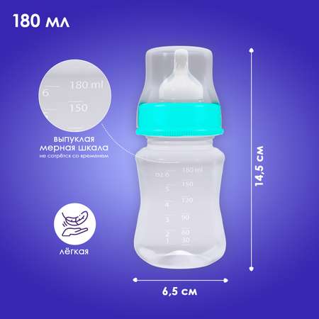 Бутылочка для кормления KUNDER антиколиковая с силиконовой соской 180 мл диаметр 5 см размер соски S (0м+)