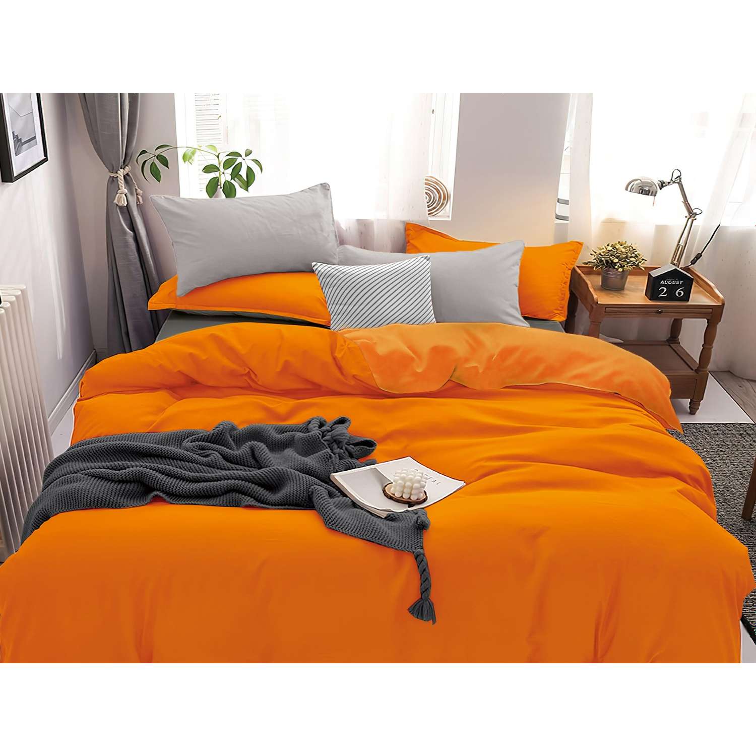 Комплект постельного белья PAVLine Манетти полисатин Евро оранжевый/серый S19 - фото 1