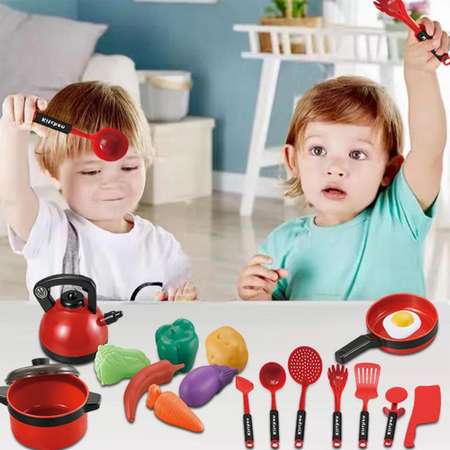 Детский игровой набор SHARKTOYS игрушечной посуды для куклы 18 предметов красный
