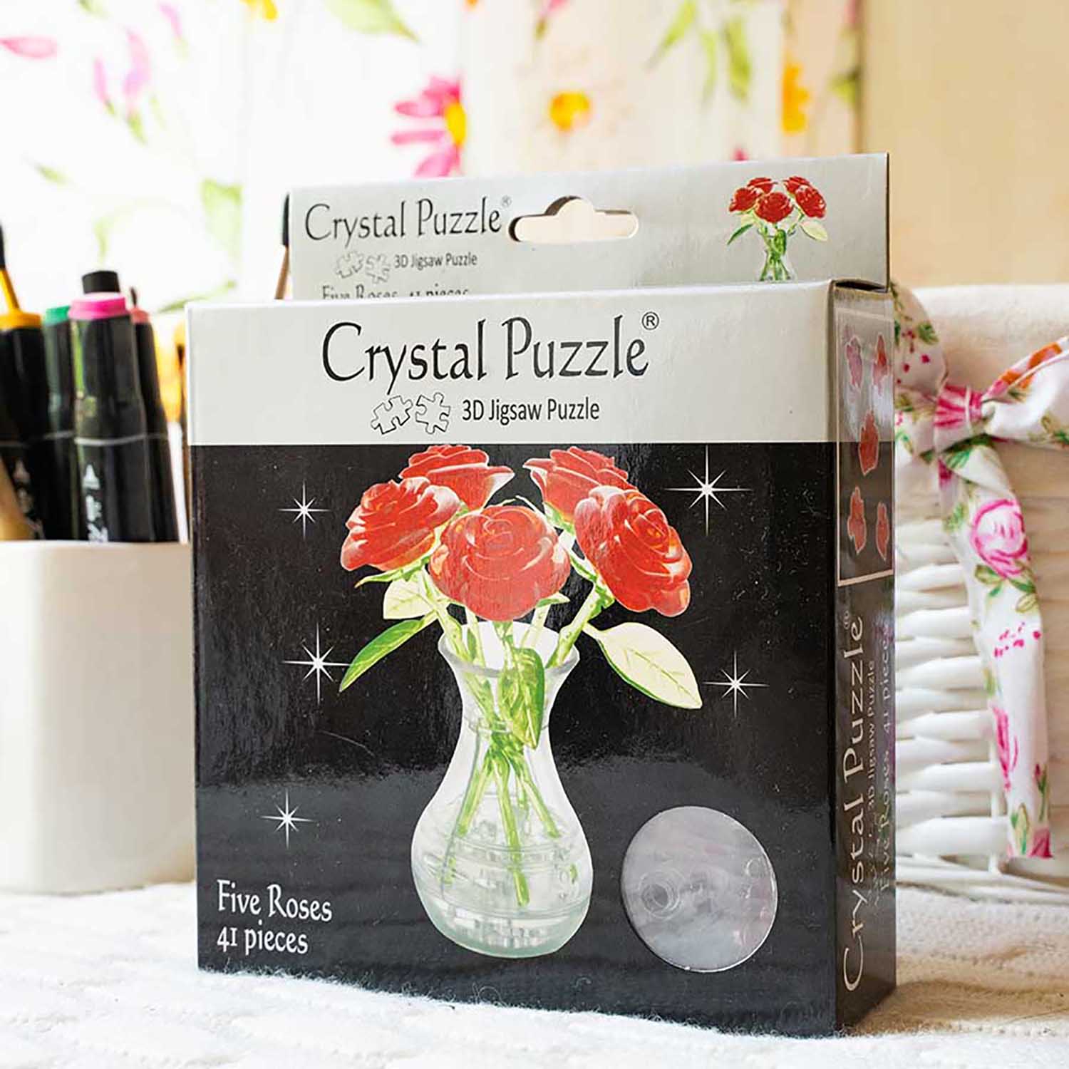 3D-пазл Crystal Puzzle IQ игра для девочек кристальный Букет в вазе красный 41 деталь - фото 3