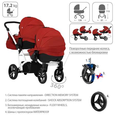 Коляска 2в1 Bebetto 42 Comfort для двойни шасси Белое 05