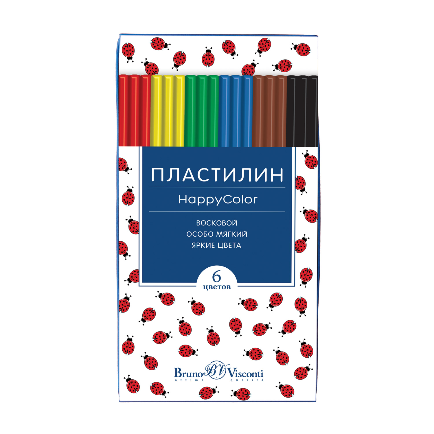 Пластилин восковой Bruno Visconti HappyColor 6 цветов коробка-пенал с разделителем - фото 1