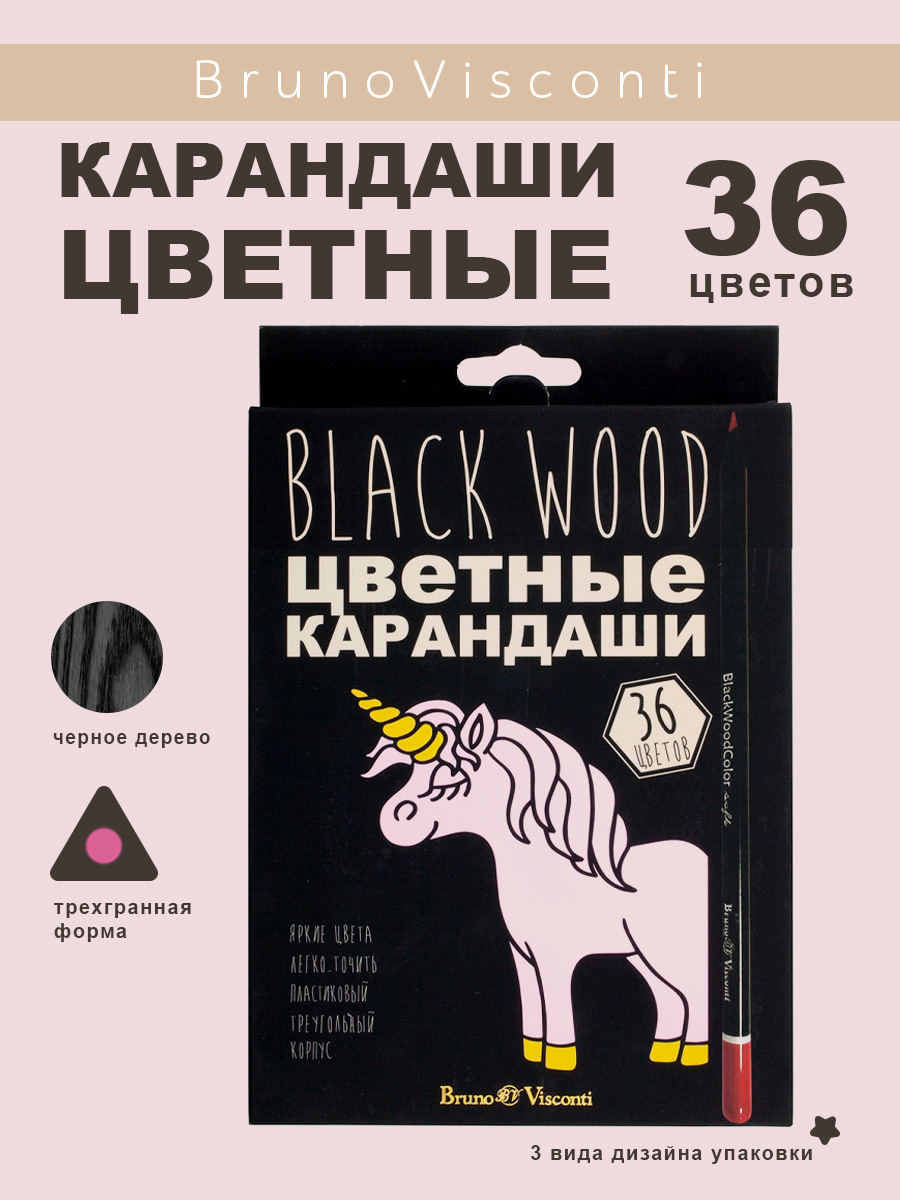 Карандаши цветные Bruno Visconti BlackWoodColor 36 цветов пластиковые - фото 1