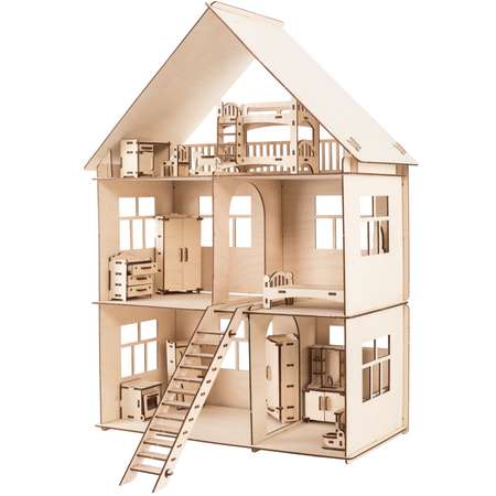 Деревянный конструктор ХэппиДом Кукольный дом для лол с мебелью