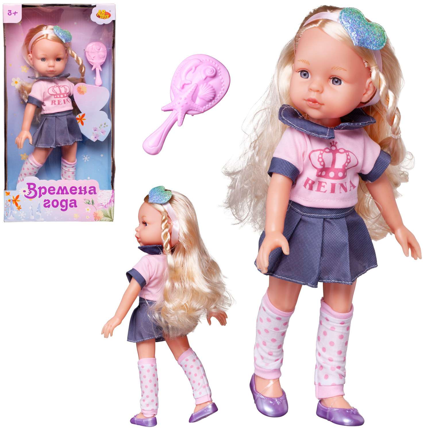 Кукла ABTOYS Времена года 32 см в розовой кофте и джинсовой короткой юбке PT-01855 - фото 4