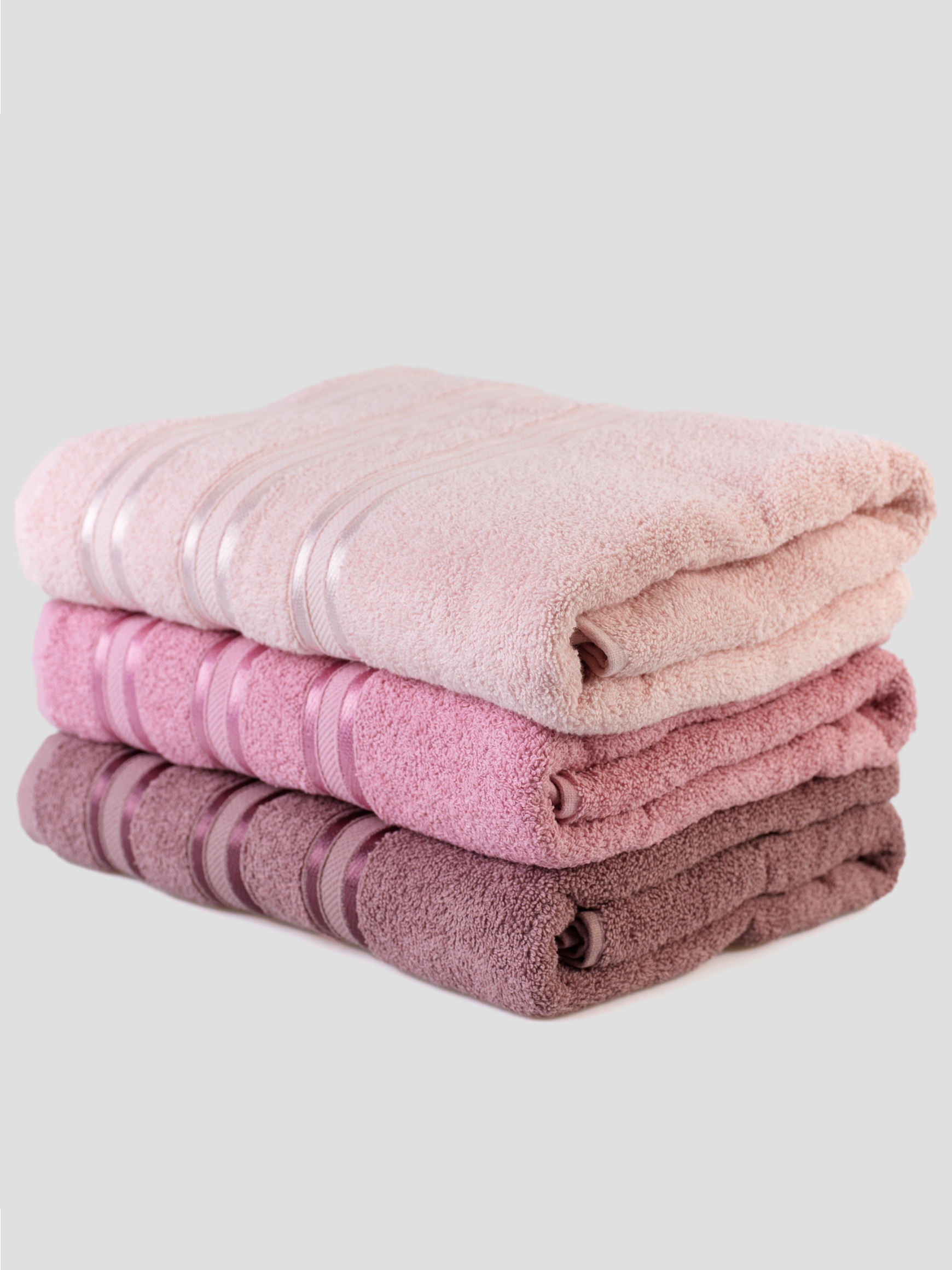 Набор полотенец 3 шт 70х140 см ATLASPLUS коричневый пудровый бледно-розовый - фото 1