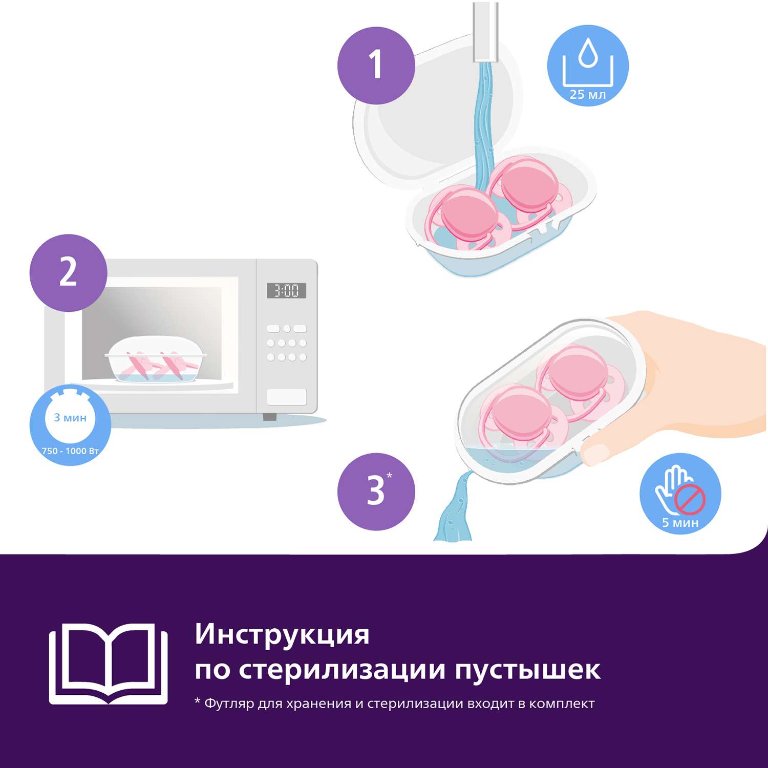 Пустышка Philips Avent ultra soft SCF091/03 с футляром для хранения и стерилизации 0-6месяцев 2шт - фото 10