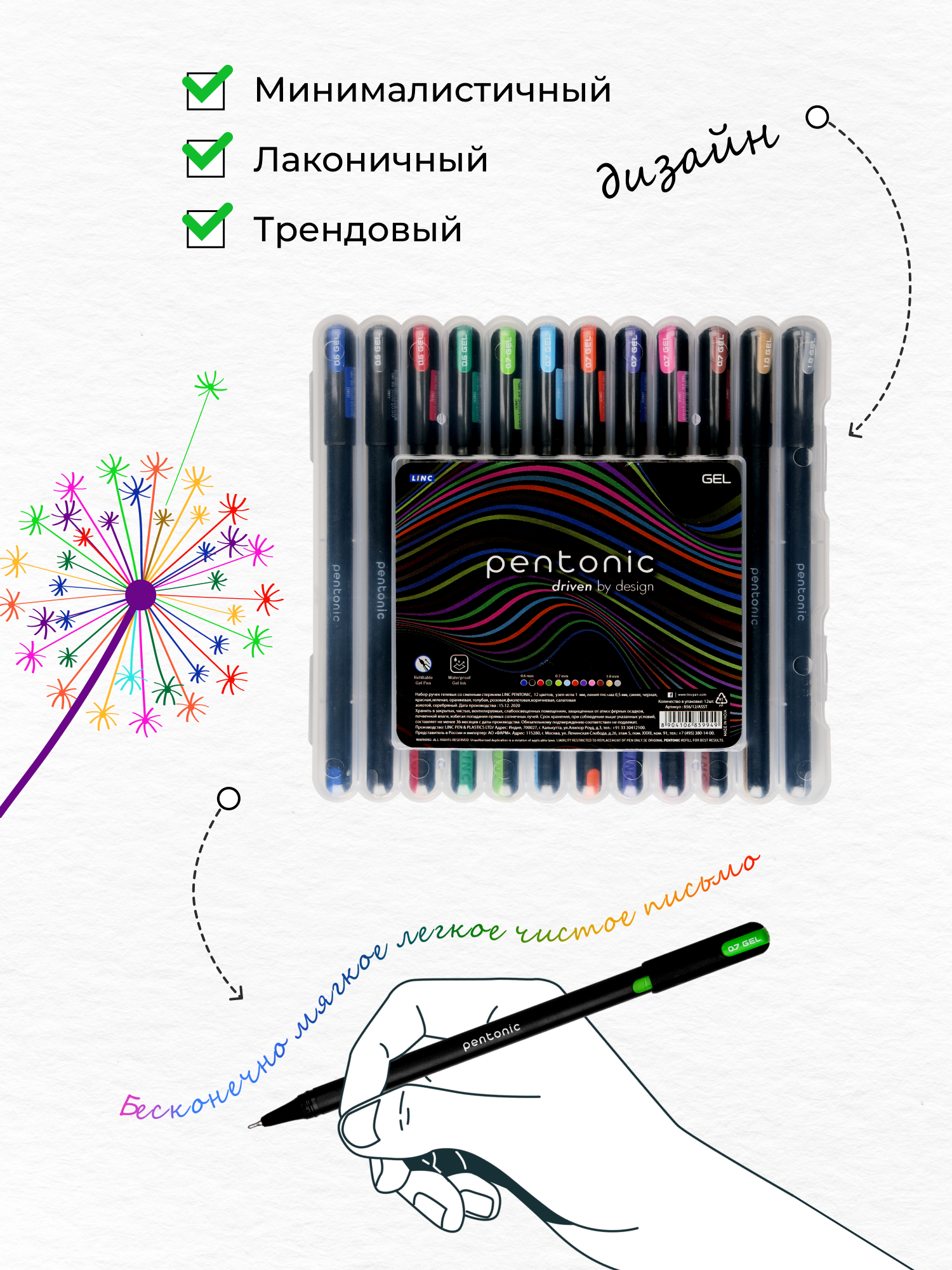 Ручки гелевые LINC Pentonic 0.6 мм 12 шт - фото 4