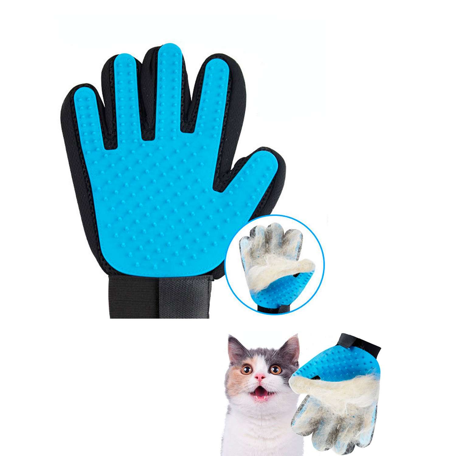 Перчатка для груминга Stefan массажная для вычесывания шерсти животных голубая 23х17см - фото 2