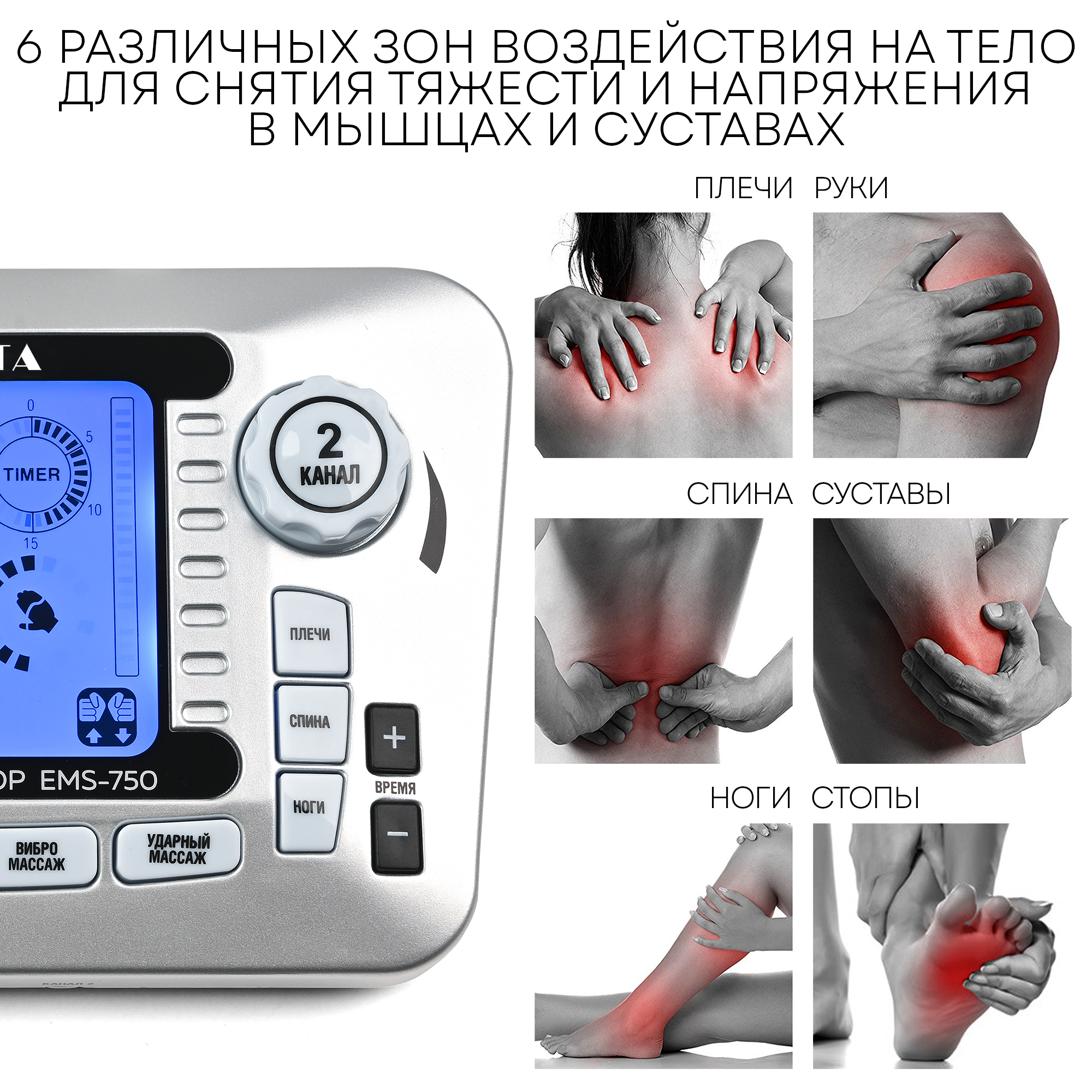 Миостимулятор Planta EMS-750 8 электродов пояс наколенник и тапочки в комплекте - фото 4