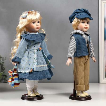 Кукла коллекционная Зимнее волшебство парочка набор 2 шт «Вера и Сережа в голубых нарядах» 40 см