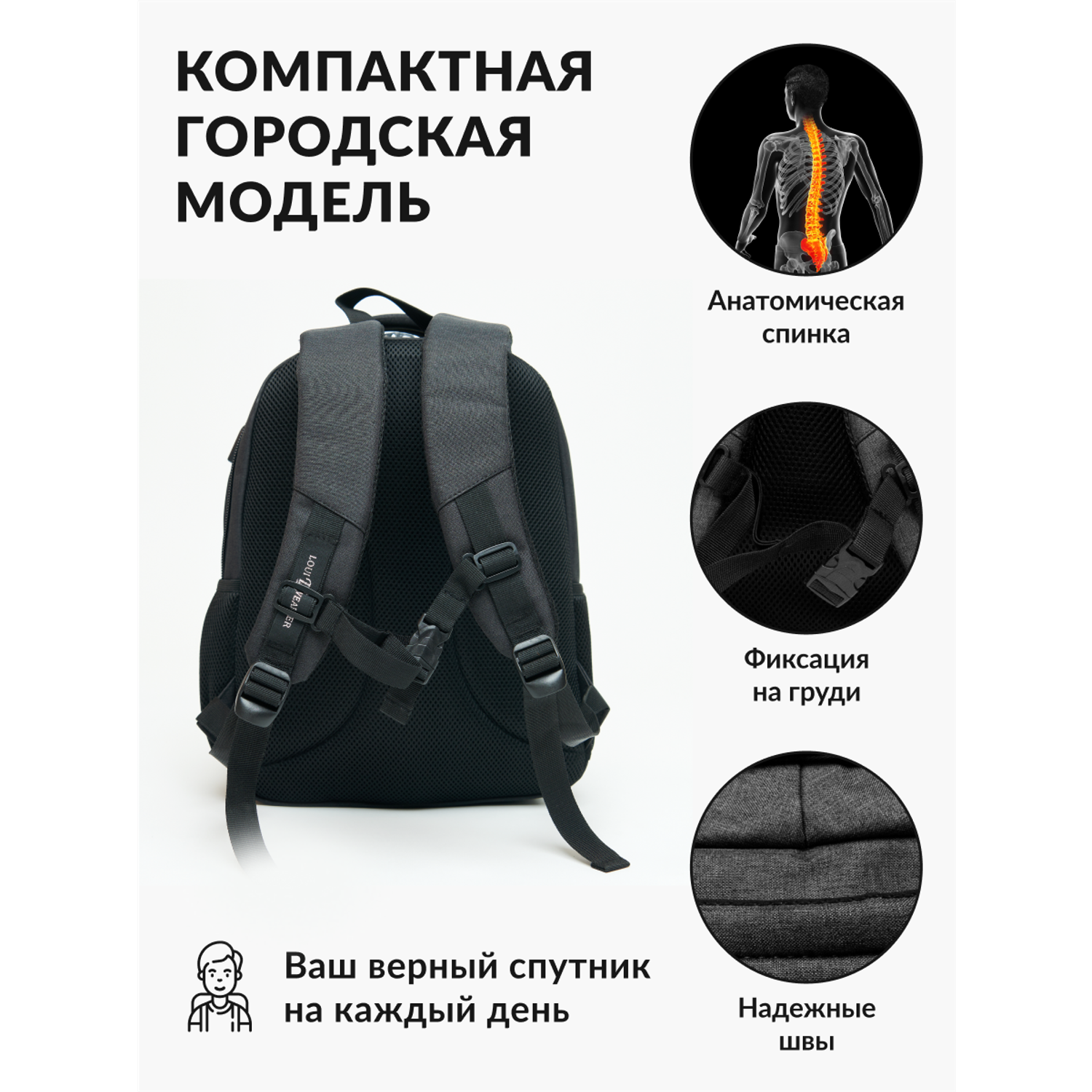Рюкзак школьный ортопедический LUXMAN с табличкой Черный - фото 6