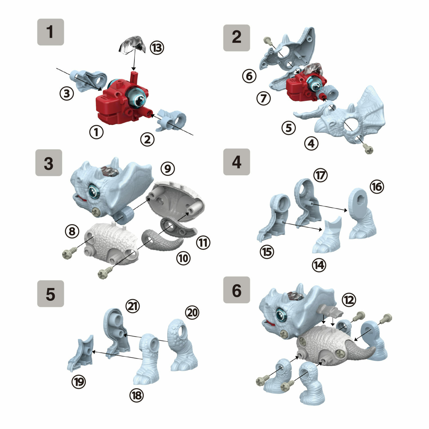 Интерактивная игрушка 1TOY RoboLife Трицератопс сборная модель конструктор со светом и звуком - фото 6