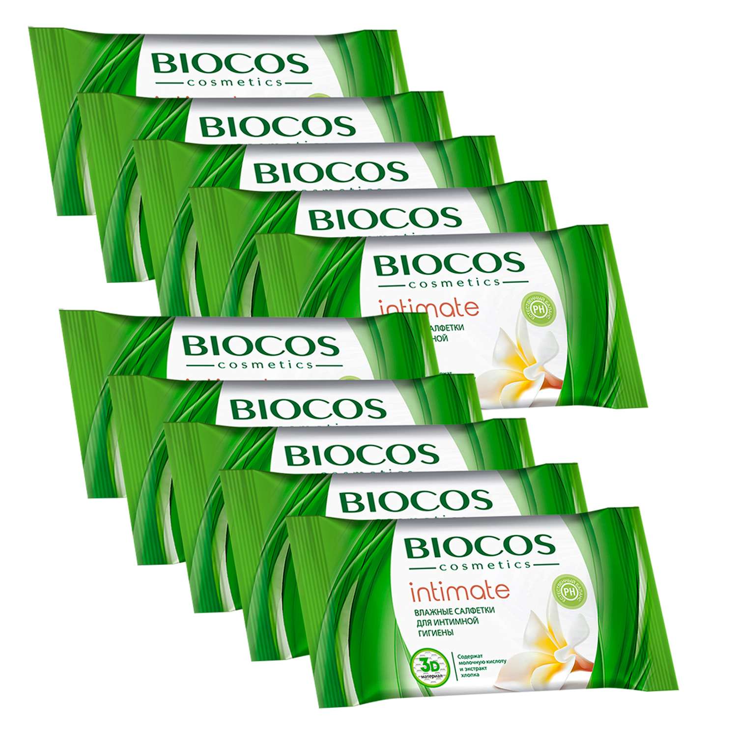 Салфетки влажные Biocos Intimate для интимной гигиены 10*15 шт - фото 1