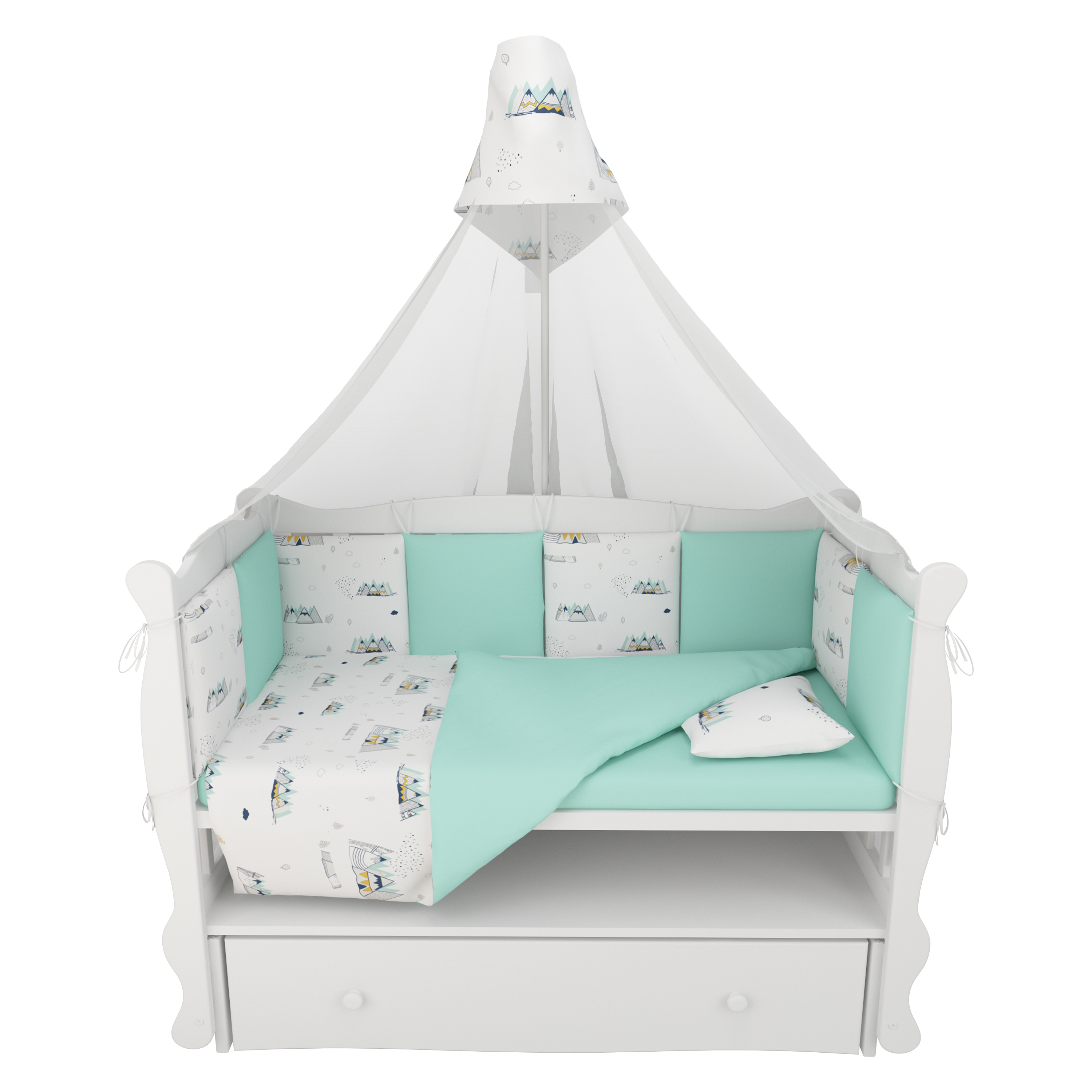 Комплект постельного белья Amarobaby Горы 4предмета Белый-Мятный - фото 8