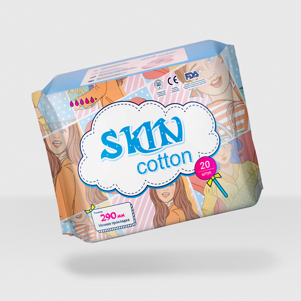 Ночные гигиенические прокладки SKIN COTTON 20 шт купить по цене 420 ₽ в  интернет-магазине Детский мир